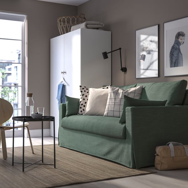 HYLTARP 2-seat sofa-bed, Hemmesta grey-green, 182 cm