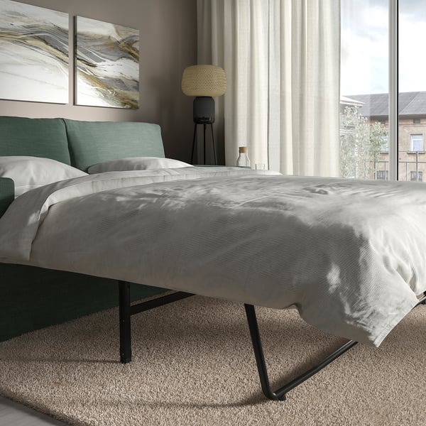 HYLTARP 2-seat sofa-bed, Hemmesta grey-green, 182 cm