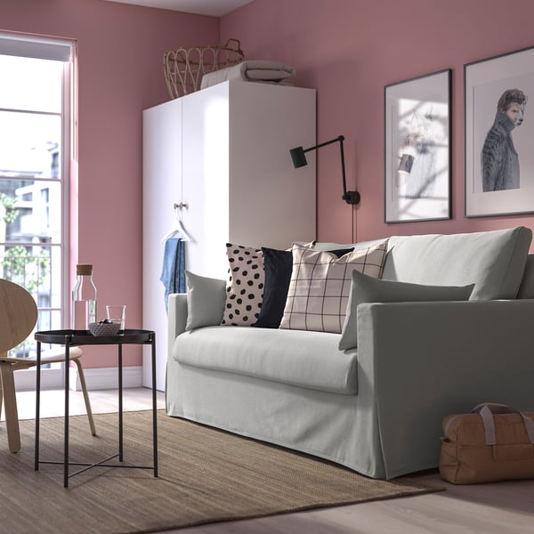 HYLTARP - 2-seater sofa bed, Tallmyra white/black ,