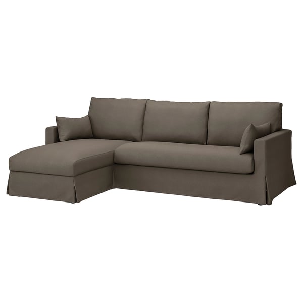 HYLTARP cover f 3-seat sofa w chs lng, left, Gransel grey-brown