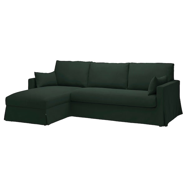 HYLTARP - Sofa cover 3 p/chaise-longue left, Tallmyra dark green ,