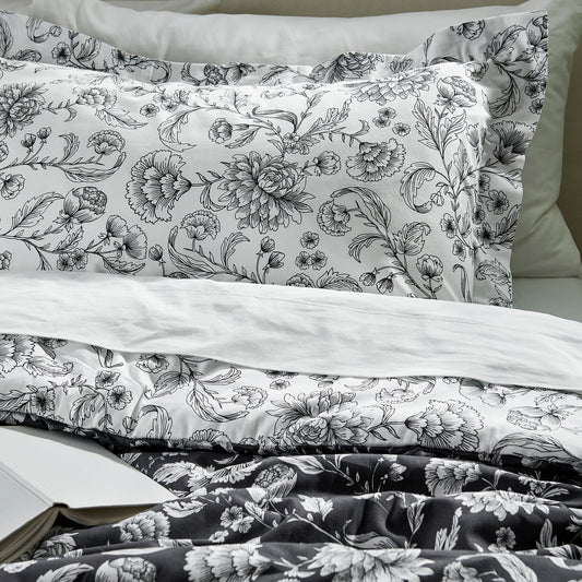 IDALINNEA comforter set, white/grey, 240x220/50x80 cm