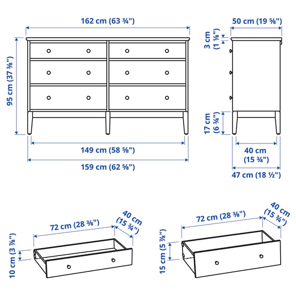 IDANÄS chest of 6 drawers, white, 162x95 cm