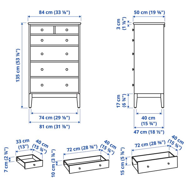IDANÄS chest of 6 drawers, white, 84x135 cm