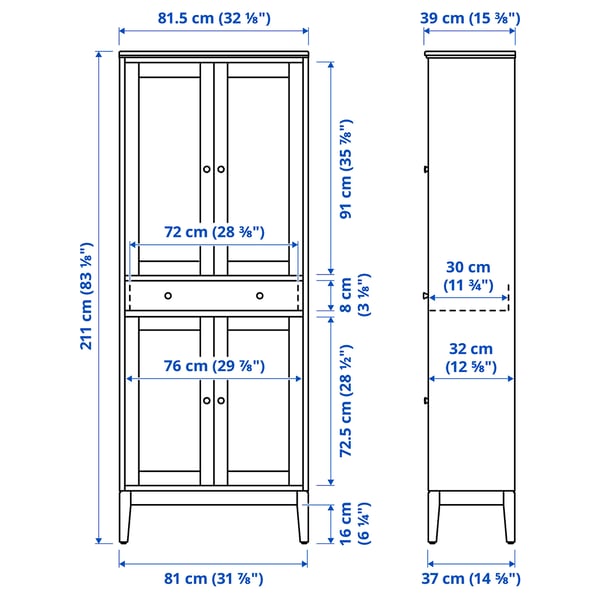 IDANÄS - IDANÄS Storage combination w glass doors, white, 244x39x211 cm