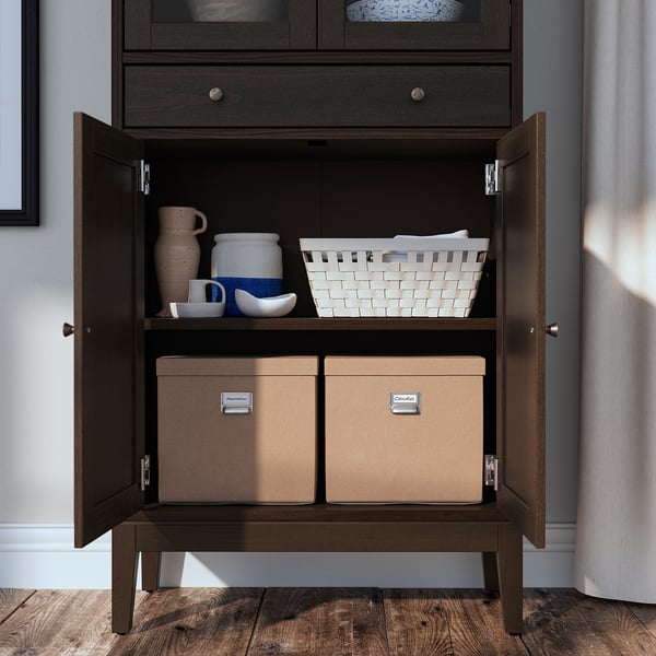 IDANÄS - IDANÄS Storage combination w glass doors, dark brown/stained, 244x39x211 cm