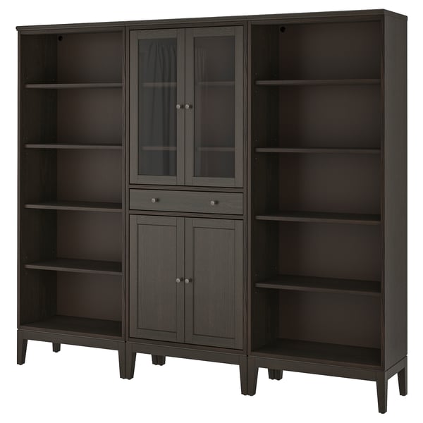 IDANÄS - IDANÄS Storage combination w glass doors, dark brown/stained, 244x39x211 cm