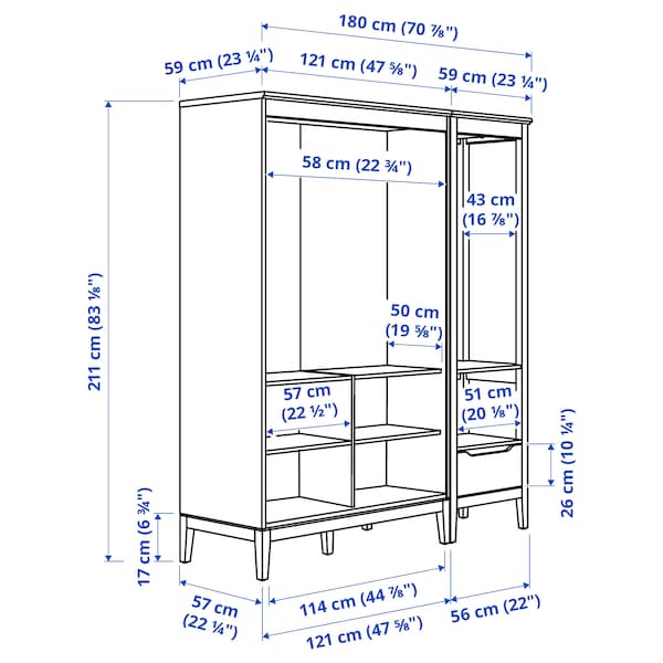 IDANÄS - Wardrobe combination, dark brown, 180x59x211 cm