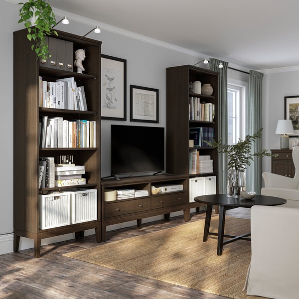 IDANÄS TV storage combination, dark brown/stained, 325x40x211 cm