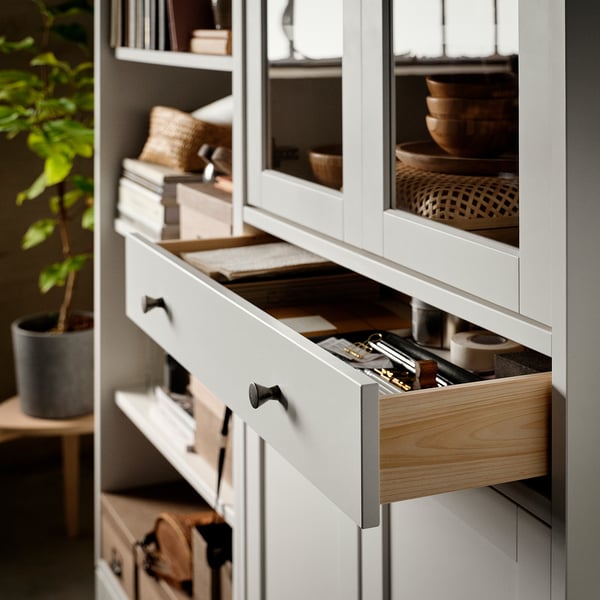 IDANÄS TV storage combination, glass/white, 325x40x211 cm