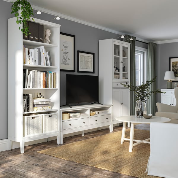 IDANÄS TV storage combination, glass/white, 325x40x211 cm