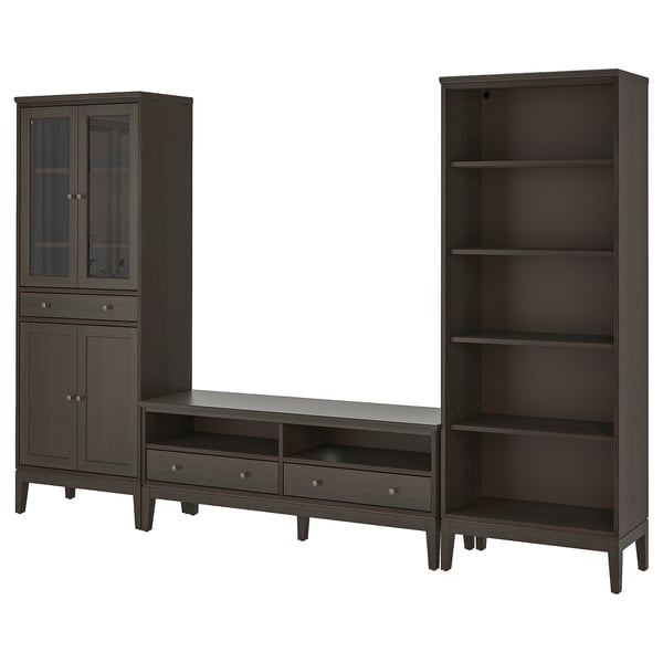 IDANÄS TV storage combination, glass/dark brown stained, 325x40x211 cm