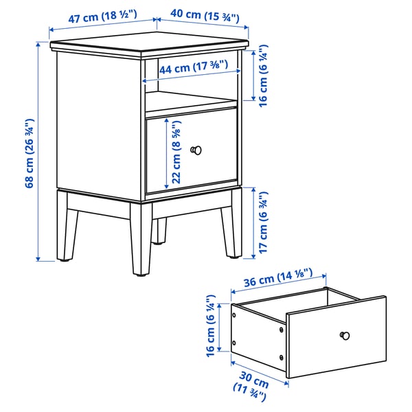 IDANÄS bedside table, white, 47x40 cm