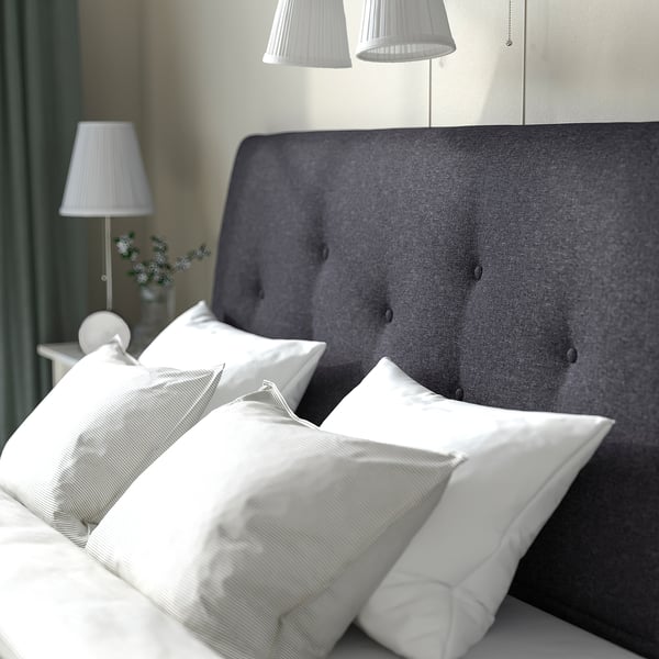 IDANÄS upholstered storage bed, Gunnared dark grey, 140x200 cm