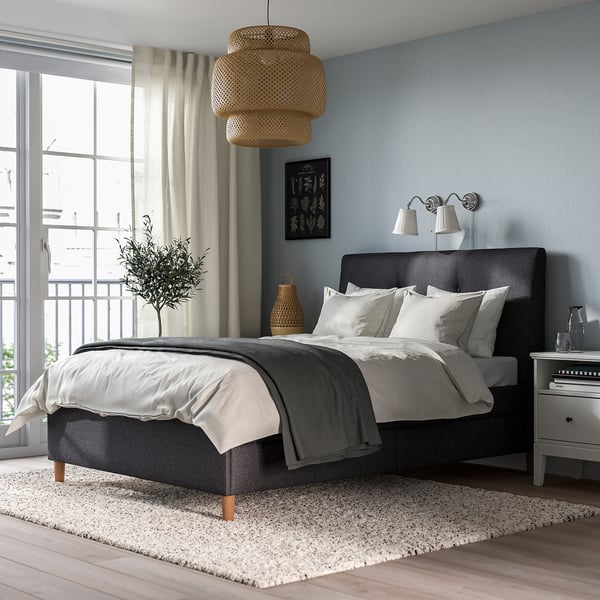 IDANÄS upholstered storage bed, Gunnared dark grey, 140x200 cm