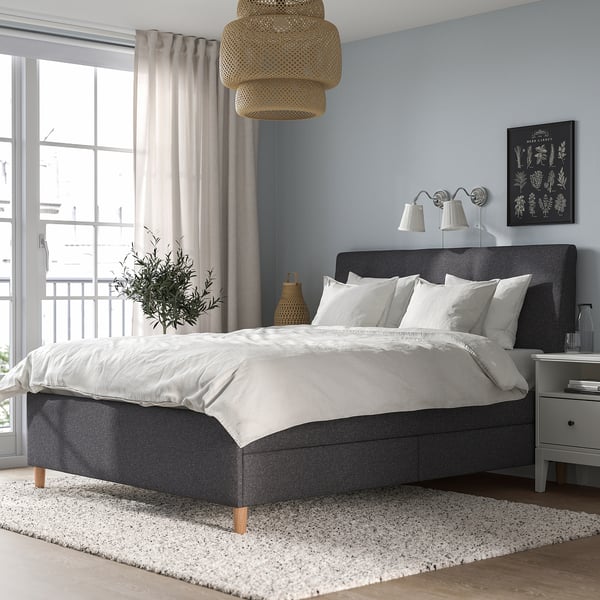 IDANÄS upholstered storage bed, Gunnared dark grey, 160x200 cm