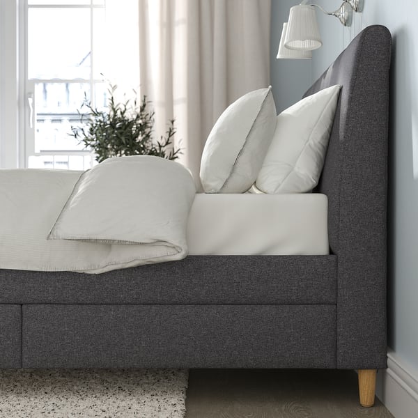 IDANÄS upholstered storage bed, Gunnared dark grey, 140x200 cm