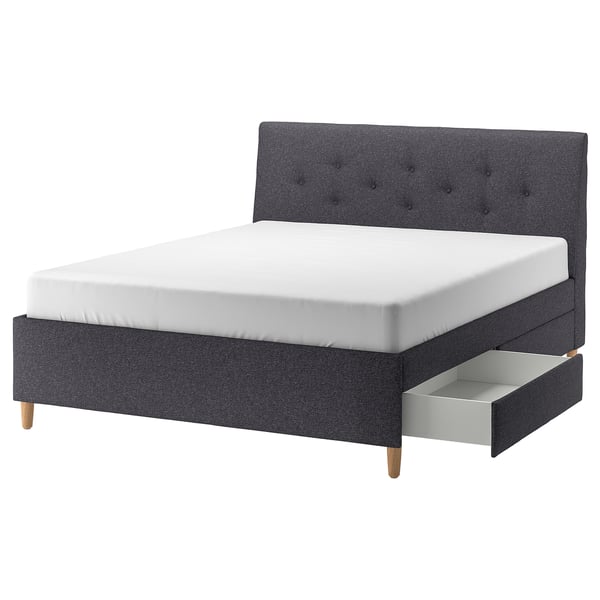IDANÄS upholstered storage bed, Gunnared dark grey, 180x200 cm