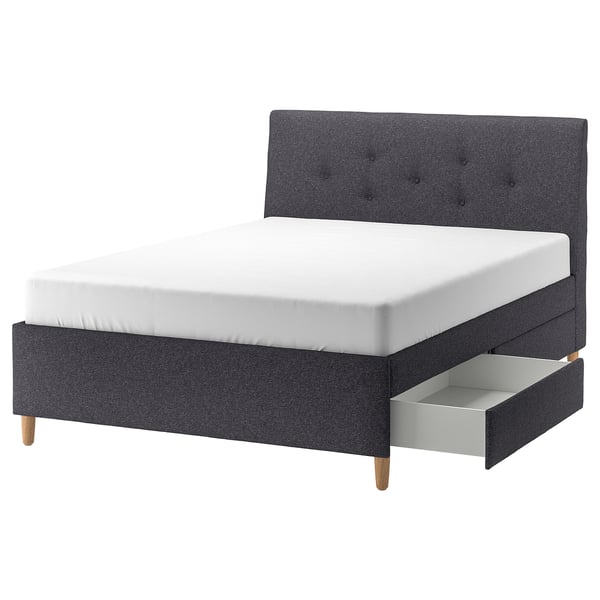 IDANÄS upholstered storage bed, Gunnared dark grey, 160x200 cm