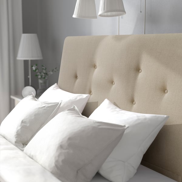 IDANÄS upholstered storage bed, Naggen beige, 140x200 cm