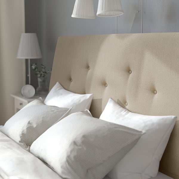 IDANÄS upholstered storage bed, Naggen beige, 160x200 cm
