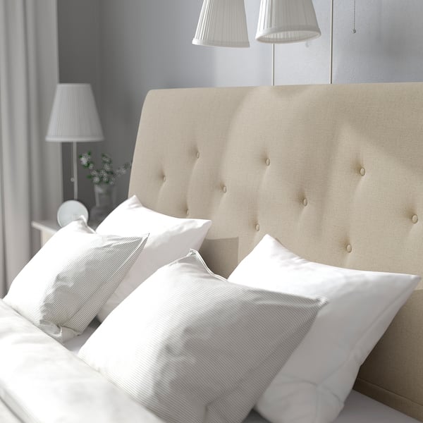 IDANÄS upholstered storage bed, Naggen beige, 180x200 cm