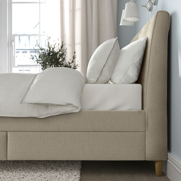 IDANÄS - Upholstered bed with drawers, Naggen beige,140x200 cm