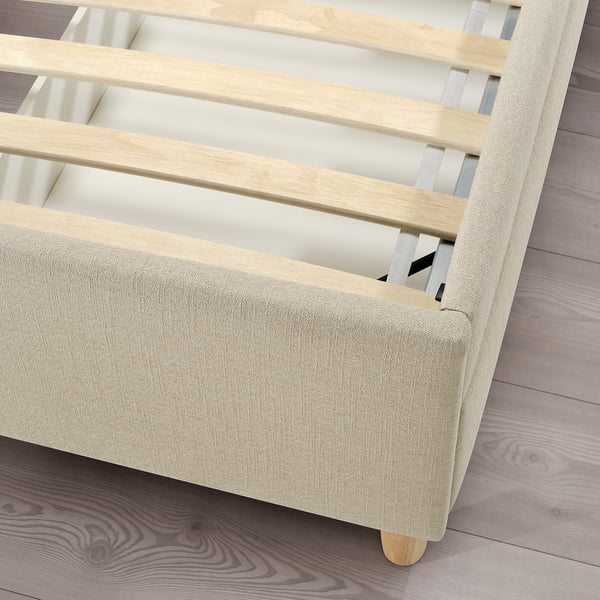 IDANÄS upholstered storage bed, Naggen beige, 180x200 cm