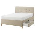 IDANÄS upholstered storage bed, Naggen beige, 160x200 cm