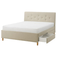 IDANÄS upholstered storage bed, Naggen beige, 180x200 cm