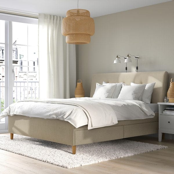 Ikea IDANÄS - Upholstered bed with drawers, Naggen beige,180x200 cm