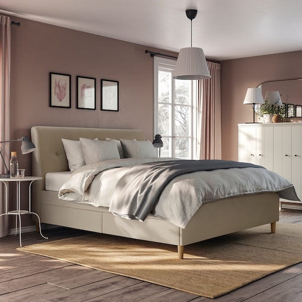 Ikea IDANÄS - Upholstered bed with drawers, Naggen beige,180x200 cm