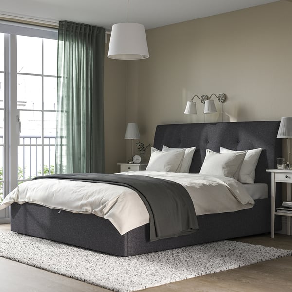 IDANÄS upholstered ottoman bed, Gunnared dark grey, 180x200 cm