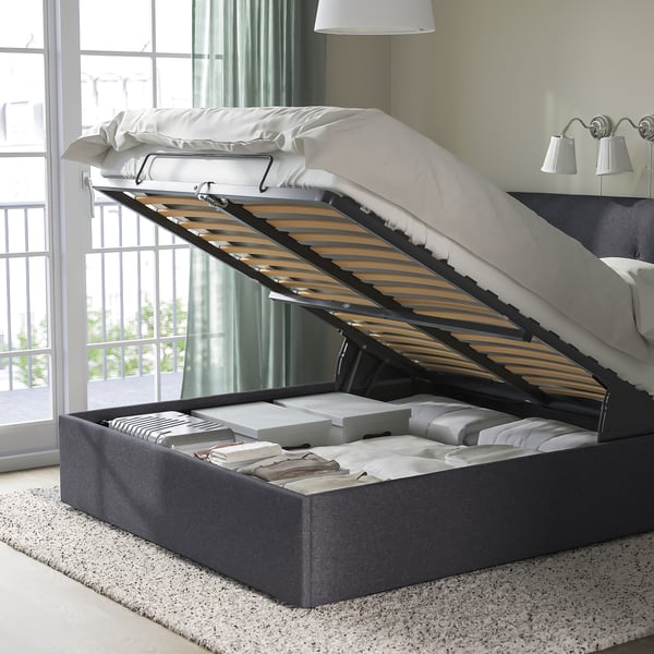 IDANÄS upholstered ottoman bed, Gunnared dark grey, 160x200 cm