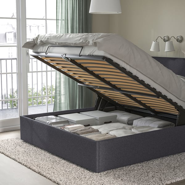 IDANÄS upholstered ottoman bed, Gunnared dark grey, 180x200 cm