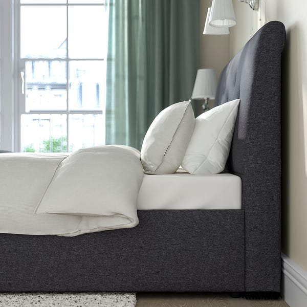 IDANÄS upholstered ottoman bed, Gunnared dark grey, 140x200 cm
