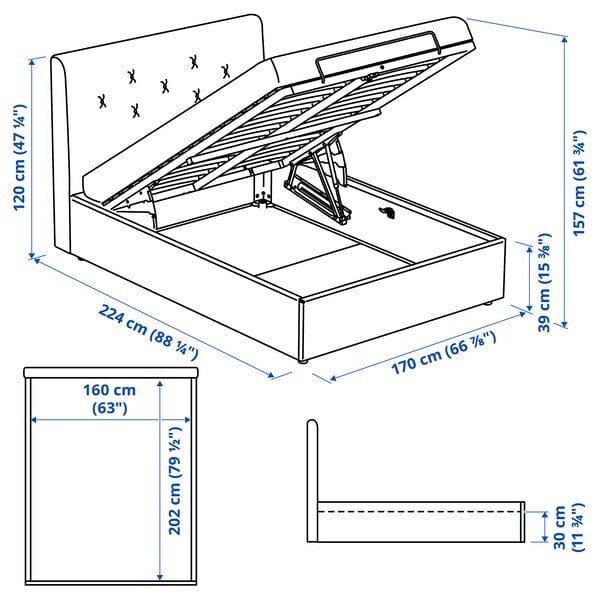 Ikea IDANÄS - Upholstered bed with storage, Naggen beige,160x200 cm