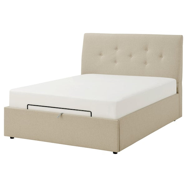 IDANÄS - Upholstered bed with storage, Naggen beige,140x200 cm