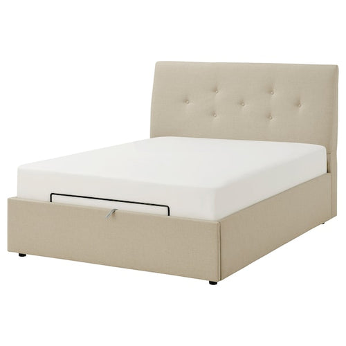 IDANÄS - Upholstered bed with storage, Naggen beige,140x200 cm