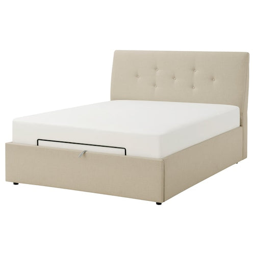 IDANÄS - Upholstered bed with storage, Naggen beige,160x200 cm