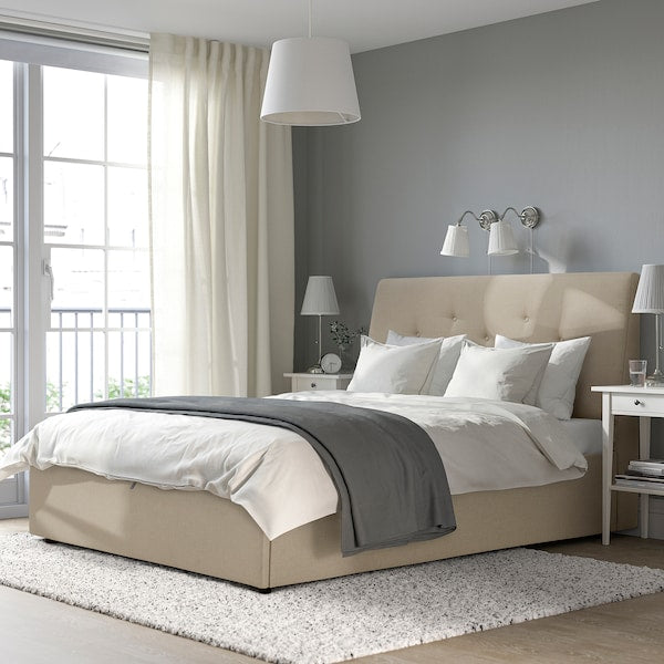 IDANÄS - Upholstered bed with storage, Naggen beige,160x200 cm