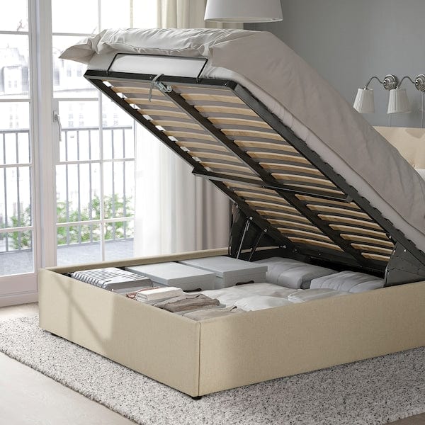 Ikea IDANÄS - Upholstered bed with storage, Naggen beige,160x200 cm
