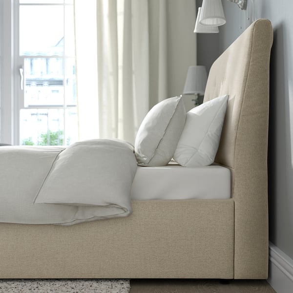 IDANÄS - Upholstered bed with storage, Naggen beige,160x200 cm