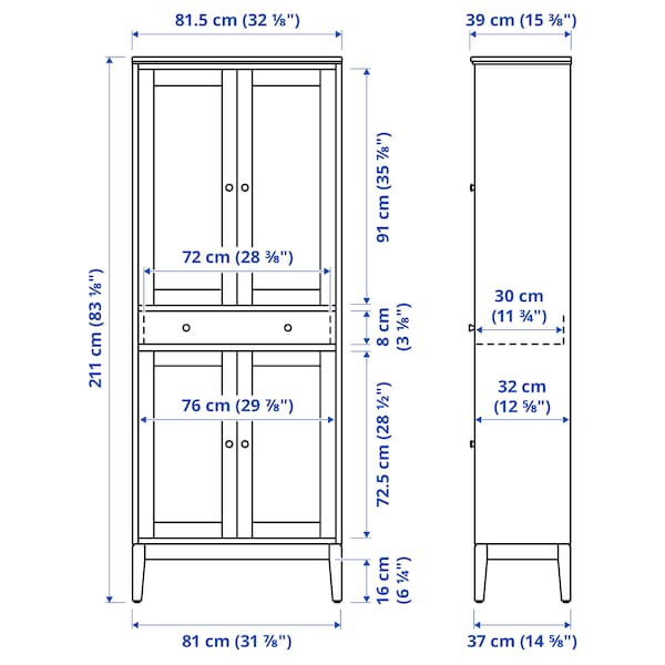 Ikea IDANÄS - High cabinet w gls-drs and 1 drawer, white, 81x39x211 cm