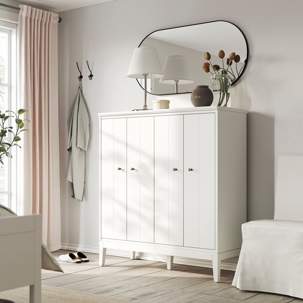 IDANÄS cabinet with bi-folding doors, white, 121x135 cm