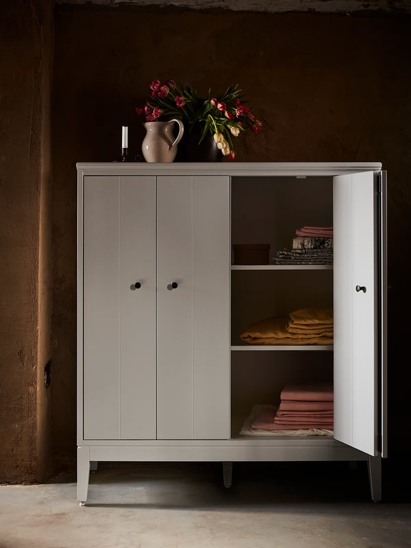 IDANÄS cabinet with bi-folding doors, white, 121x135 cm
