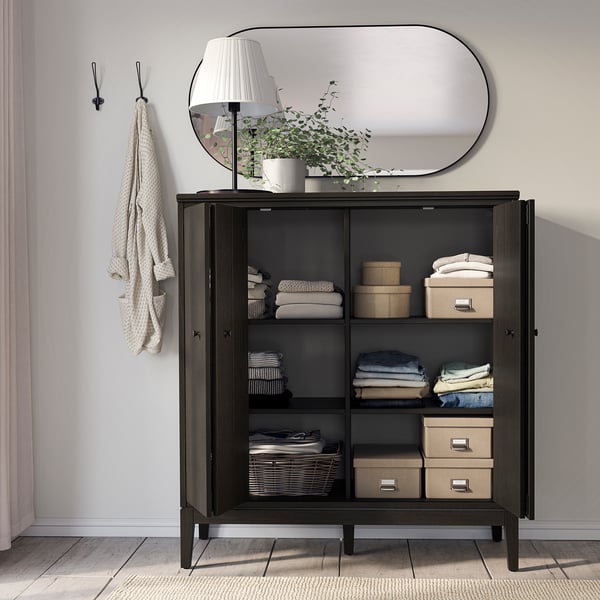 IDANÄS - Cabinet with bi-folding doors, dark brown stained, 121x135 cm