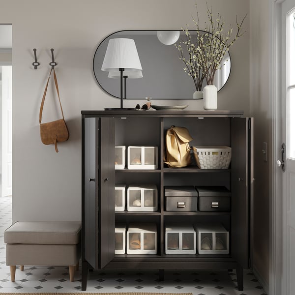 IDANÄS - Cabinet with bi-folding doors, dark brown stained, 121x135 cm