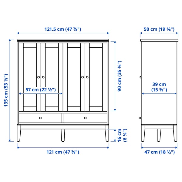 IDANÄS cabinet with bi-folded glass doors, dark brown stained, 121x50x135 cm