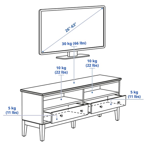 IDANÄS - IDANÄS TV bench, white, 162x40x63 cm